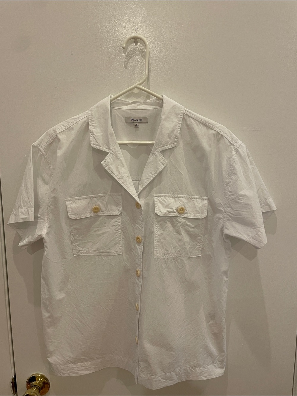 Madewell white short sleeve button down top size medium